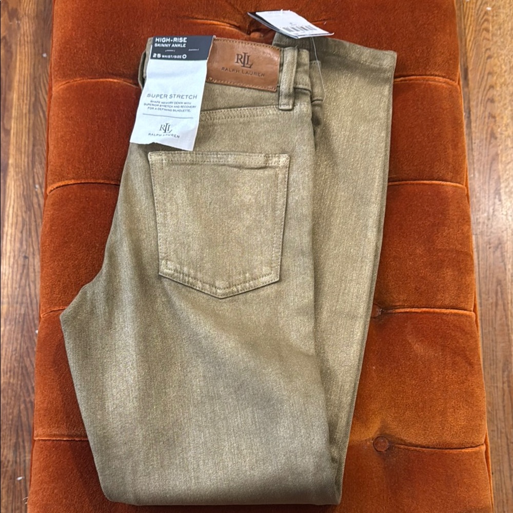 Ralph Lauren High Rise Jeans in Metallic Gold